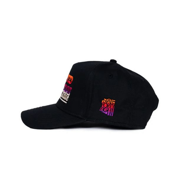 Side view of State Forty Eight Grand Canyon Snapback in black showing curved brim and tonal stitching