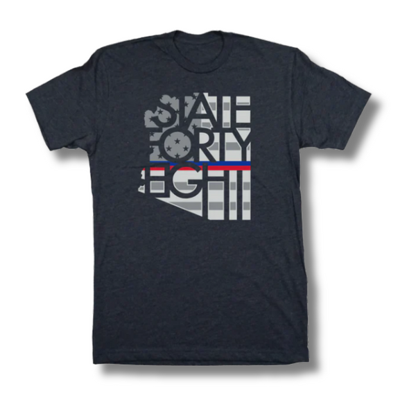 Flat lay of Men’s Crew First Responders Tee in Midnight Navy by State Forty Eight featuring front graphic and soft crew neckline