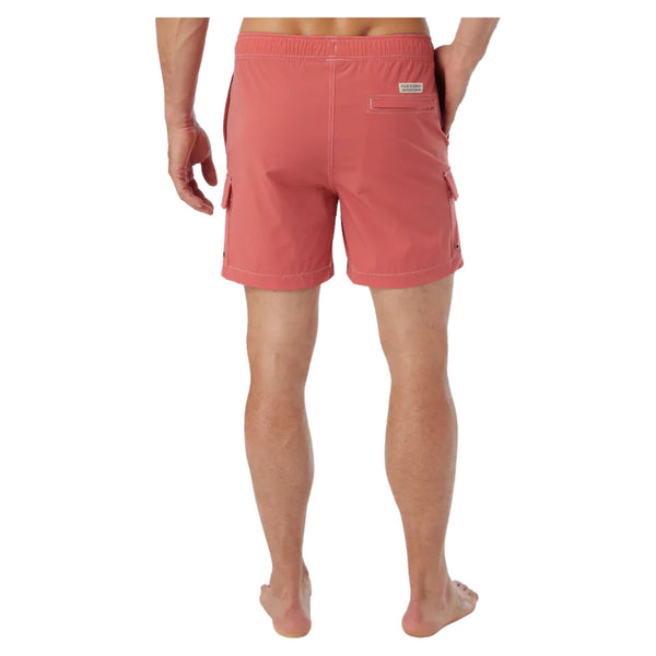 Back view of Fair Harbor Breaker Short in Washed Red with single back pocket and clean stitching details