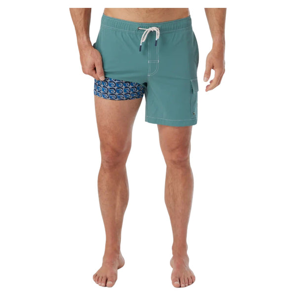Front view of Fair Harbor Breaker Short in Seapine featuring an elastic drawstring waistband, tailored fit, and lightweight performance fabric