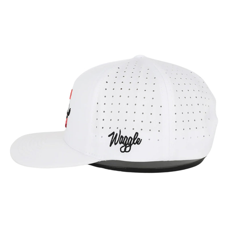 Side view of Waggle The Chase Hat showing mid-profile fit, breathable mesh back panels, and curved visor