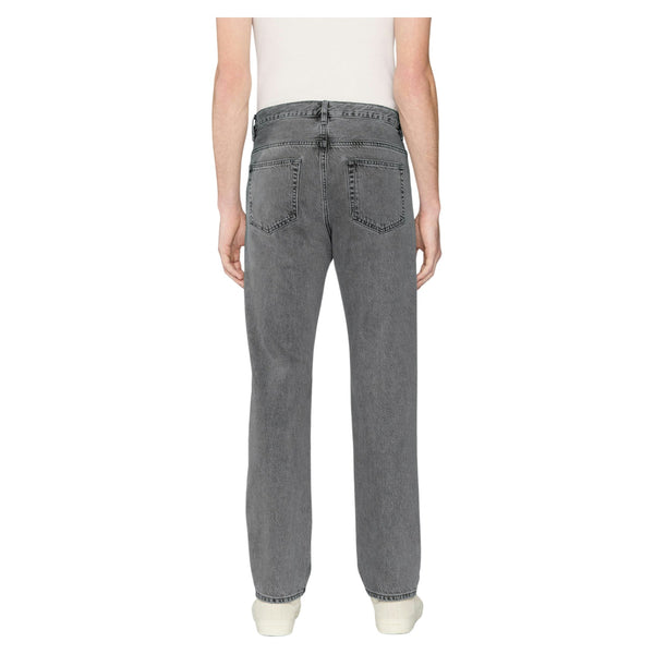 Back view of Frame The Straight Jean in Bonair Grey with classic five-pocket styling on model– Rooster